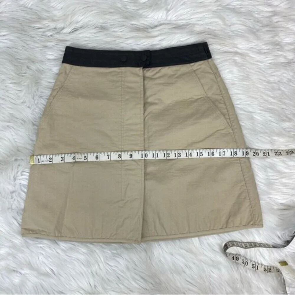 Rag‎ & Bone Tan Cotton Mini Skirt Black Leather Waistband Size 2 Made in USA